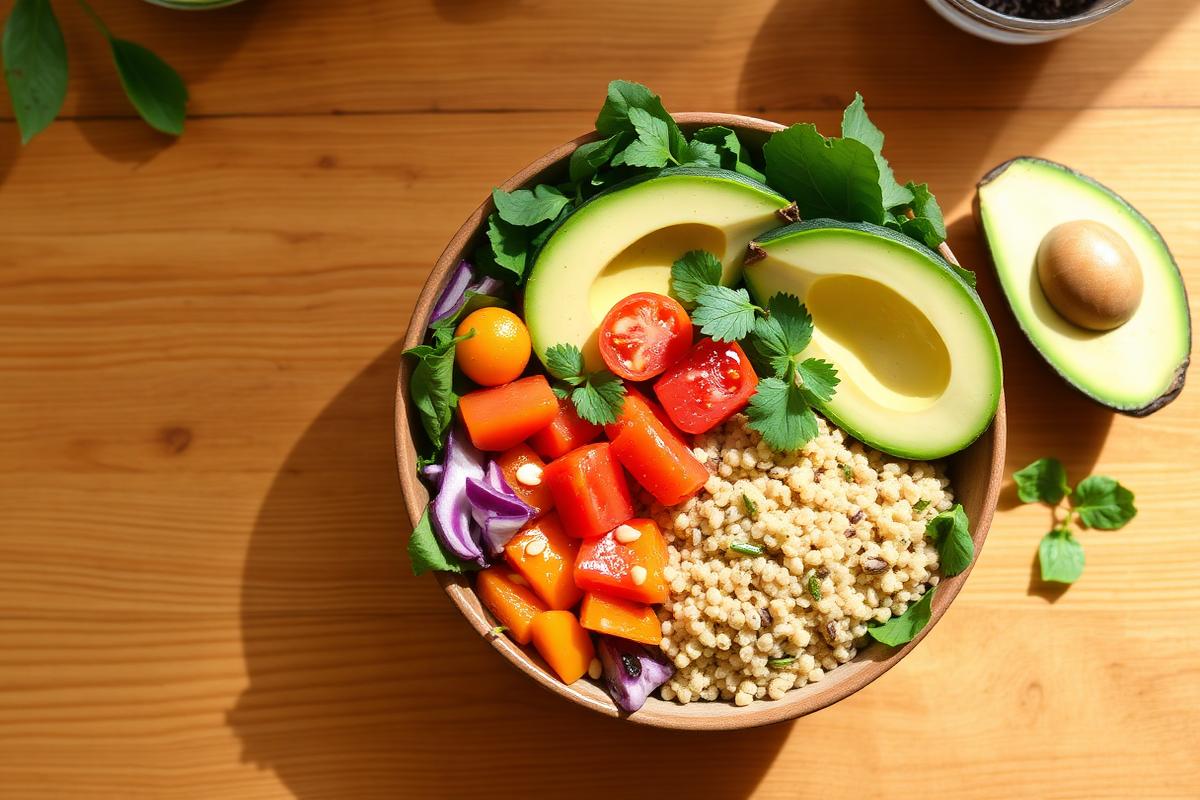 Healthy meal bowl with vegetables and quinoa